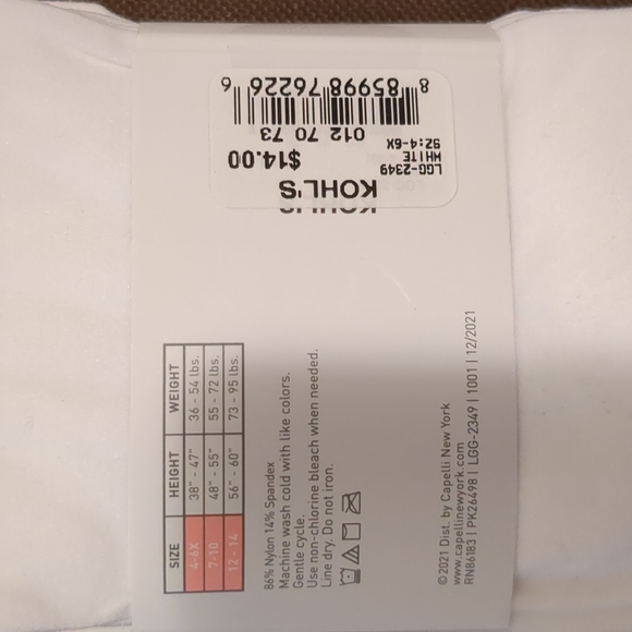 Elli by capelli kids white microfiber tights size 4-6x NEW WITH TAG,girls 2 pack - Picture 4 of 4